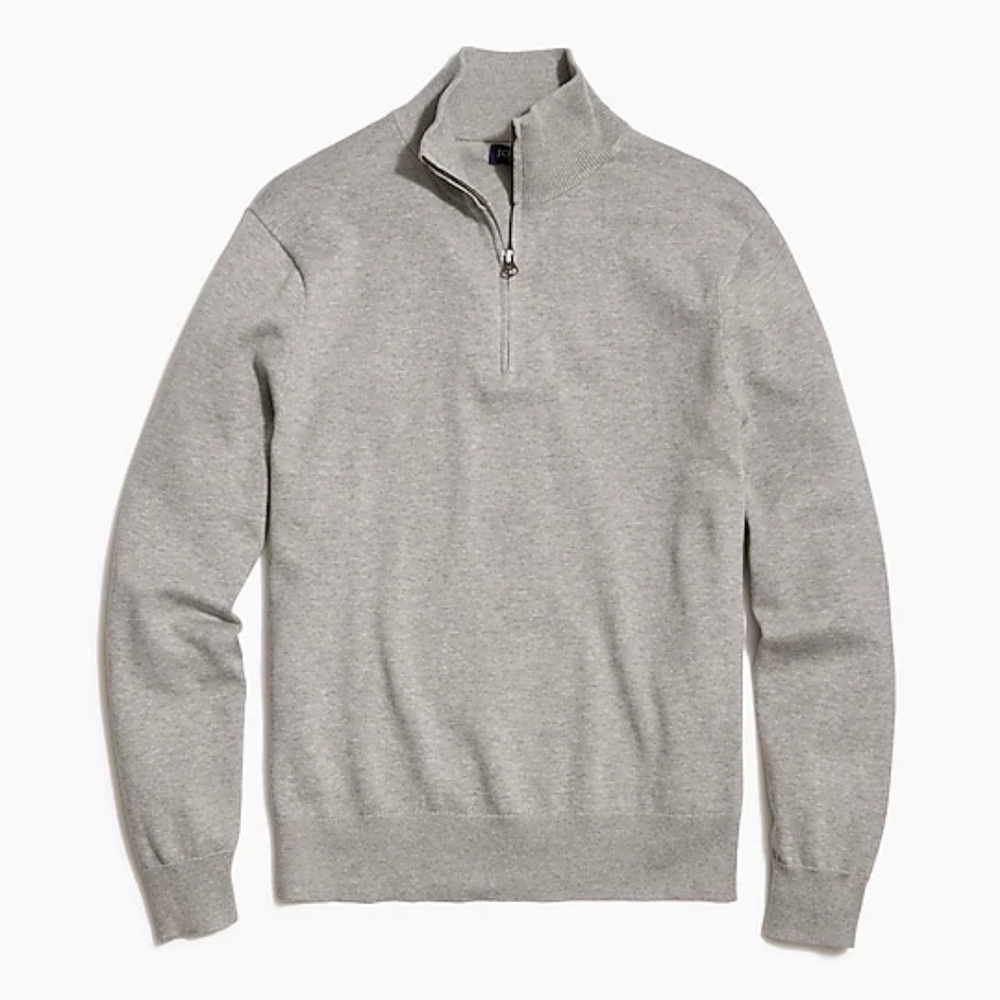 J. Crew Gray Cotton Half-Zip Knitted Pullover Sweater Size Medium